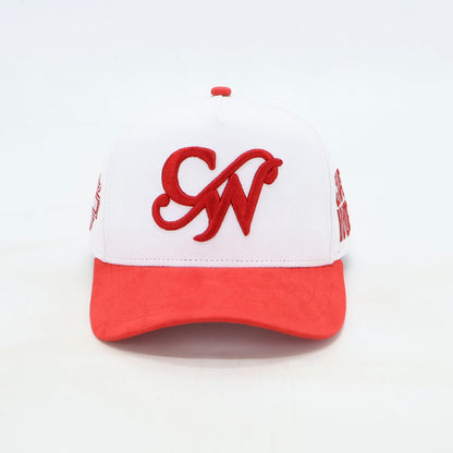 RED AND WHITE  “CAPONE WORLD” SNAPBACK A-FRAME