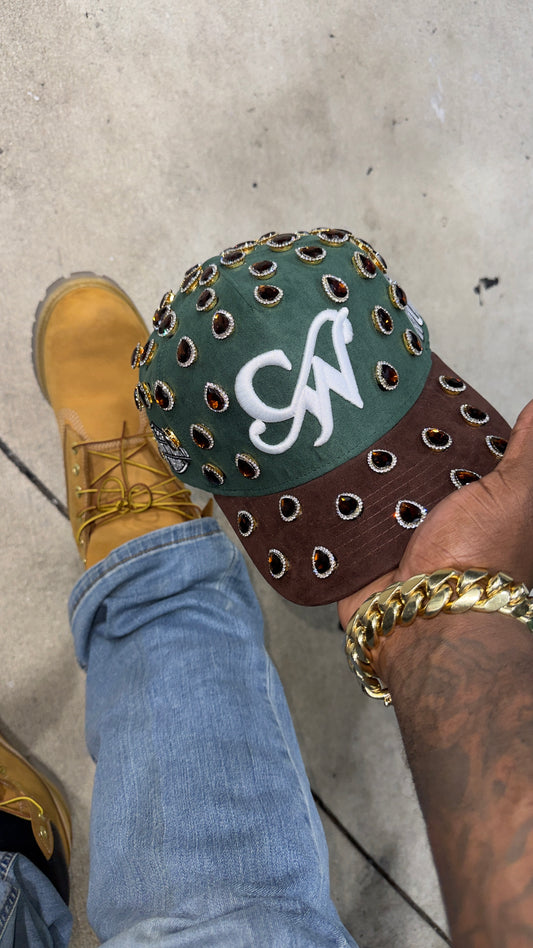 FOREST GREEN & BROWN STONED "CAPONE WORLD" SNAPBACK A-FRAME