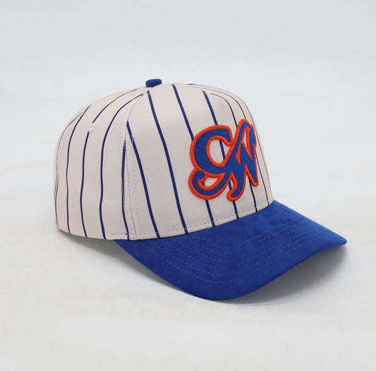 PINSTRIPE ROYAL BLUE & ORANGE “CAPONE WORLD” SNAPBACK A-FRAME