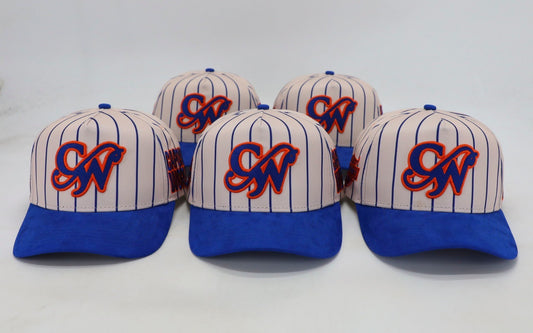 PINSTRIPE ROYAL BLUE & ORANGE “CAPONE WORLD” SNAPBACK A-FRAME