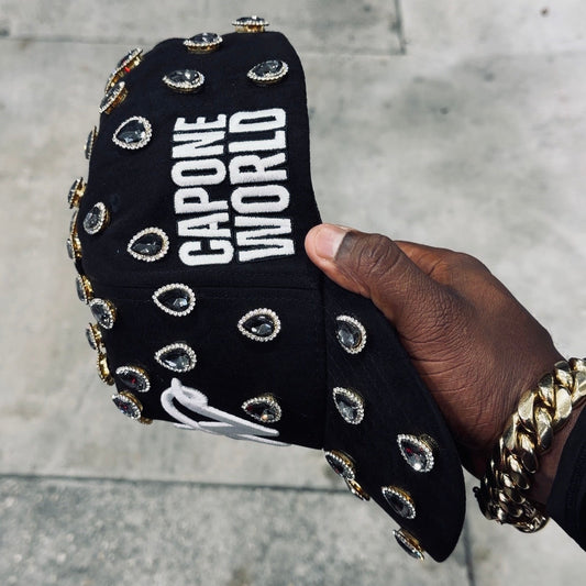 TEAR DROP STONED BLACK & WHITE “CAPONE WORLD” SNAPBACK A-FRAME