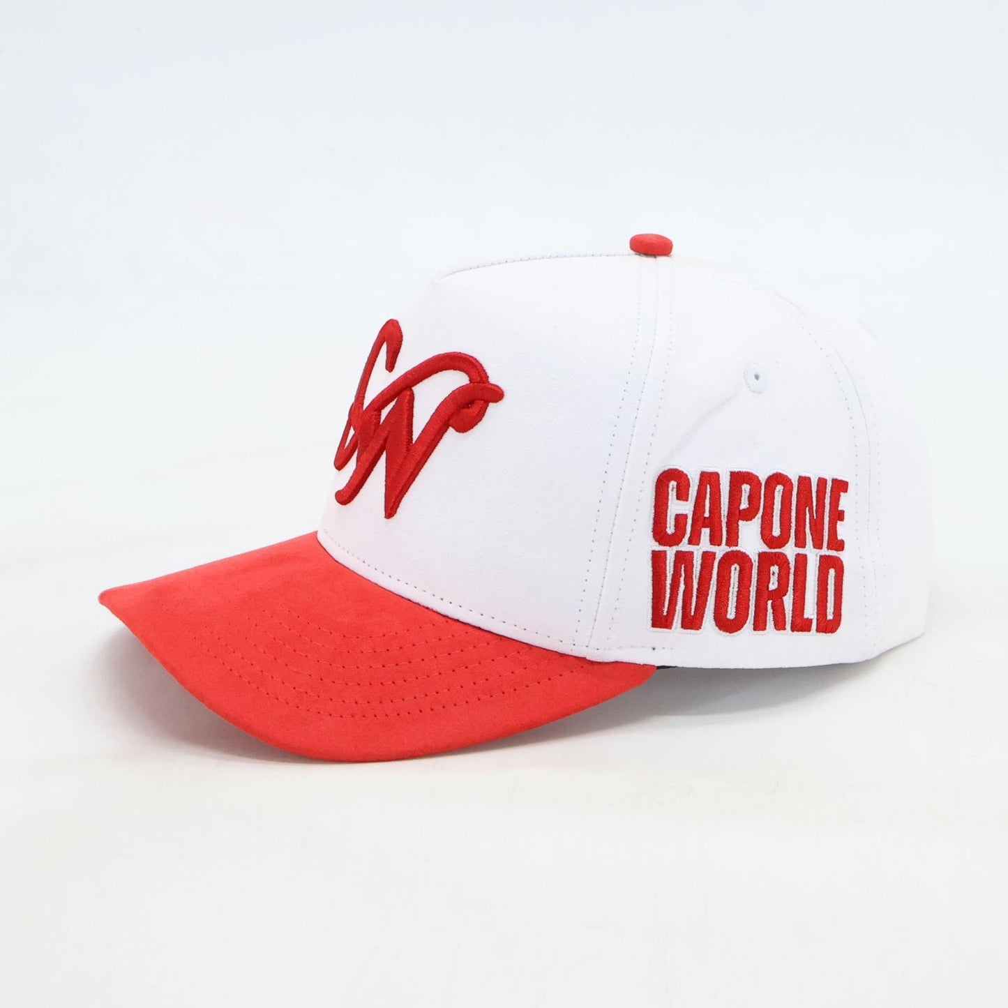 RED AND WHITE  “CAPONE WORLD” SNAPBACK A-FRAME