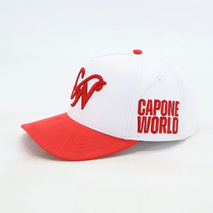 RED AND WHITE  “CAPONE WORLD” SNAPBACK A-FRAME