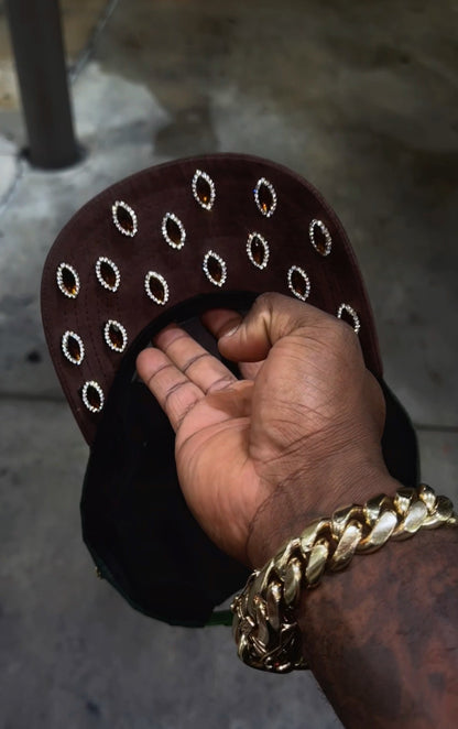 FOREST GREEN & BROWN LUXURY MARQUISE GEMS “ CAPONE WORLD” SNAPBACK A- FRAME.