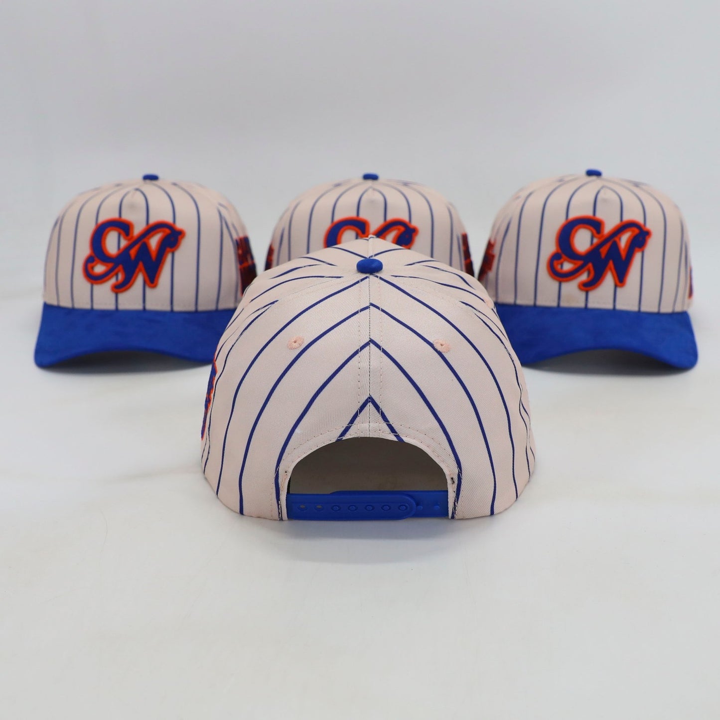 PINSTRIPE ROYAL BLUE & ORANGE “CAPONE WORLD” SNAPBACK A-FRAME
