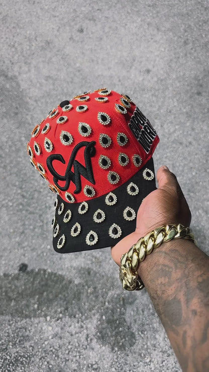RED AND BLACK STONED "CAPONE WORLD" SNAPBACK A-FRAME